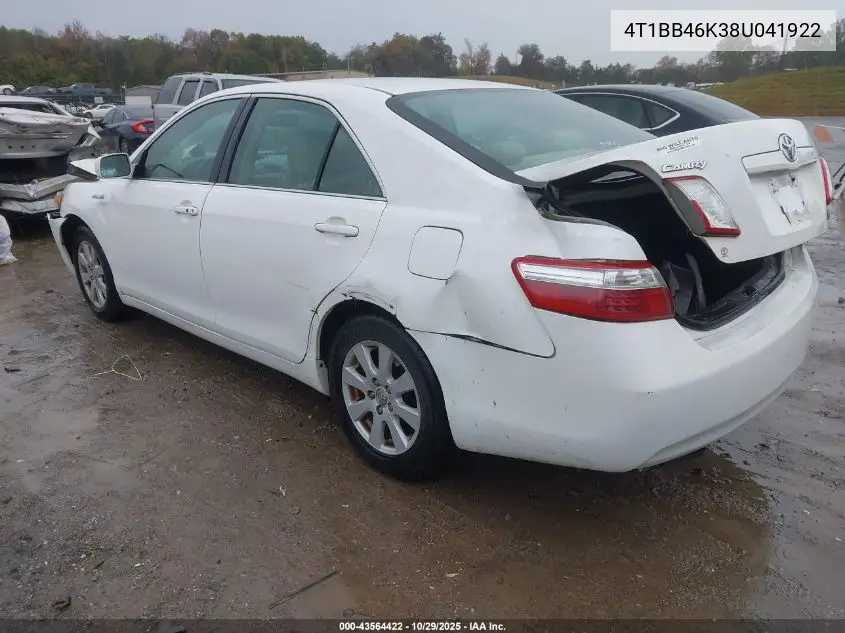 4T1BB46K38U041922 2008 Toyota Camry Hybrid