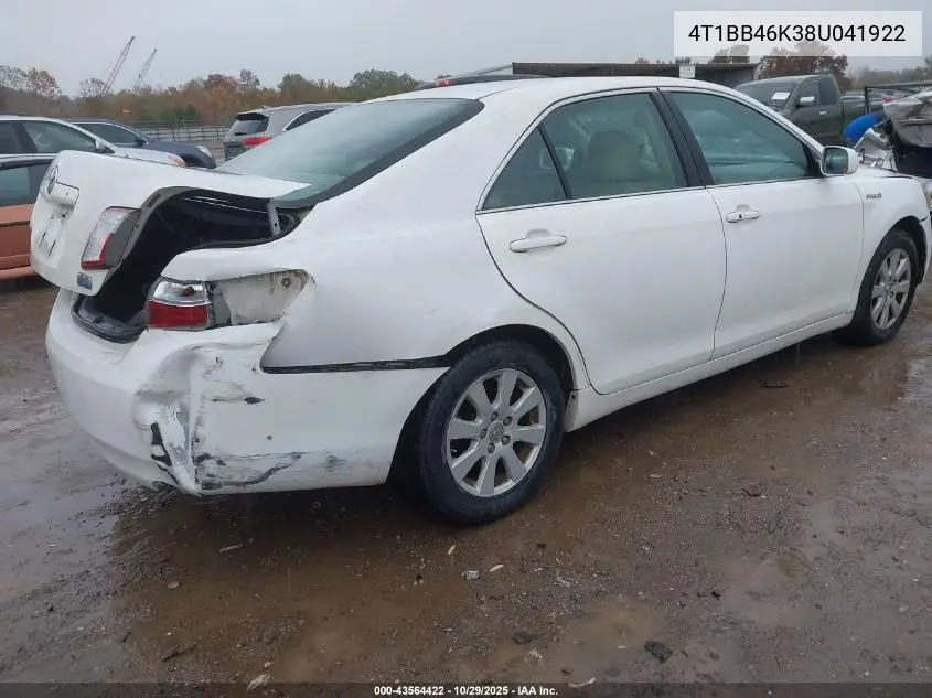 4T1BB46K38U041922 2008 Toyota Camry Hybrid
