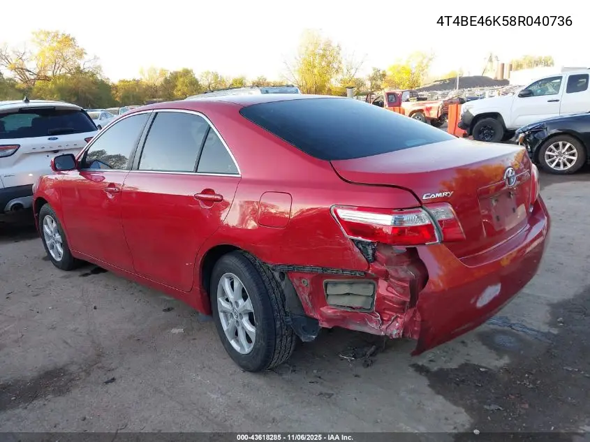 4T4BE46K58R040736 2008 Toyota Camry Le