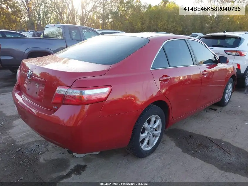 4T4BE46K58R040736 2008 Toyota Camry Le