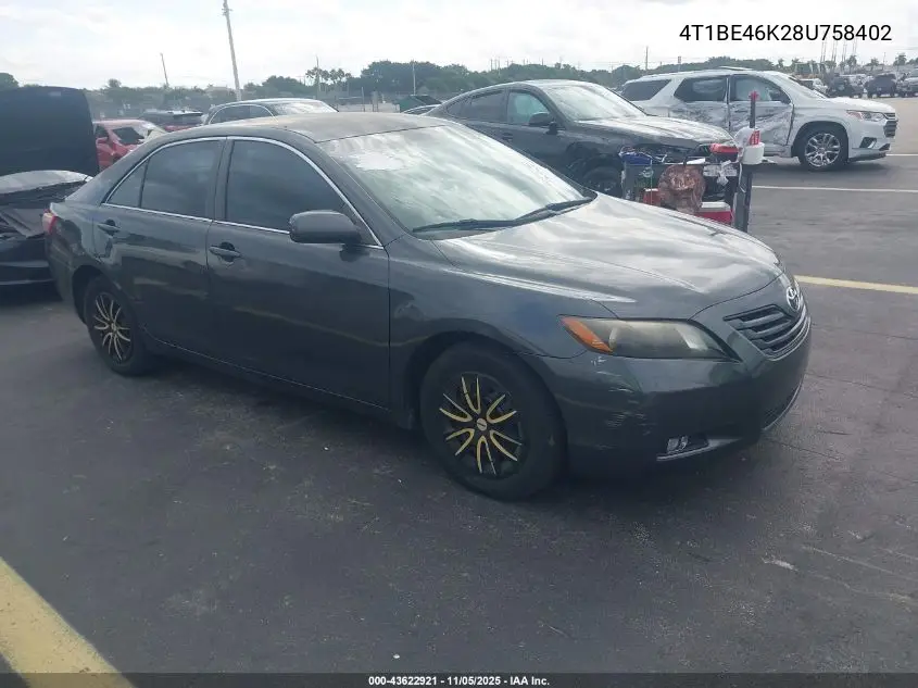 4T1BE46K28U758402 2008 Toyota Camry Le