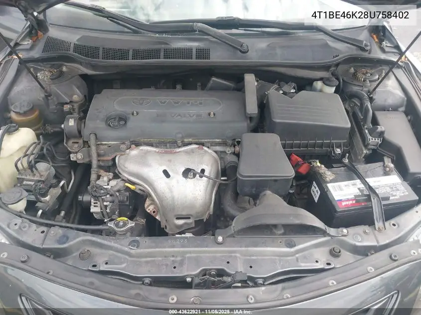 4T1BE46K28U758402 2008 Toyota Camry Le
