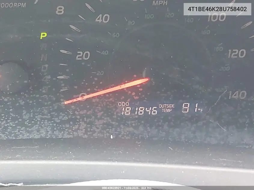 4T1BE46K28U758402 2008 Toyota Camry Le