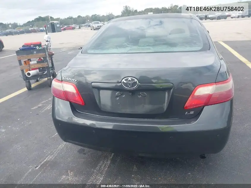 4T1BE46K28U758402 2008 Toyota Camry Le