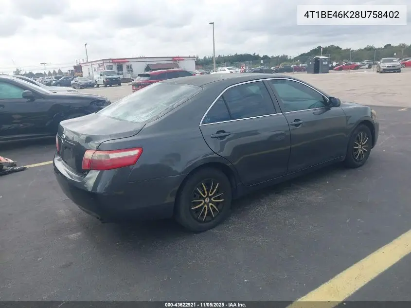 4T1BE46K28U758402 2008 Toyota Camry Le