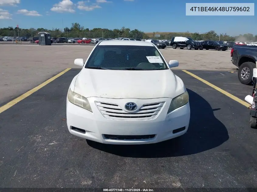 4T1BE46K48U759602 2008 Toyota Camry Le