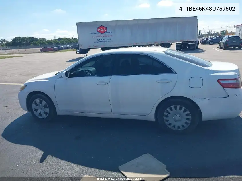 4T1BE46K48U759602 2008 Toyota Camry Le