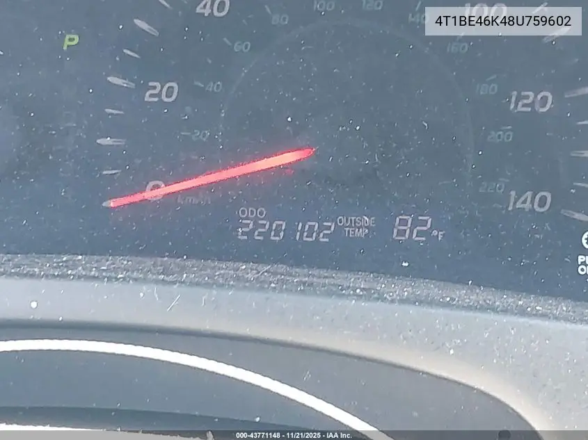 4T1BE46K48U759602 2008 Toyota Camry Le