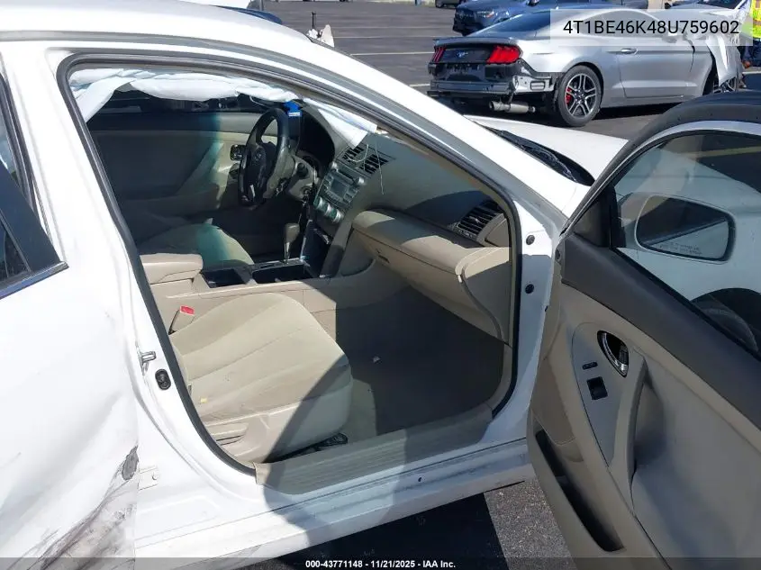4T1BE46K48U759602 2008 Toyota Camry Le
