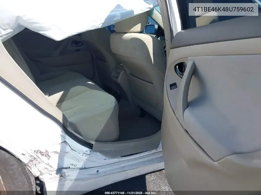 4T1BE46K48U759602 2008 Toyota Camry Le