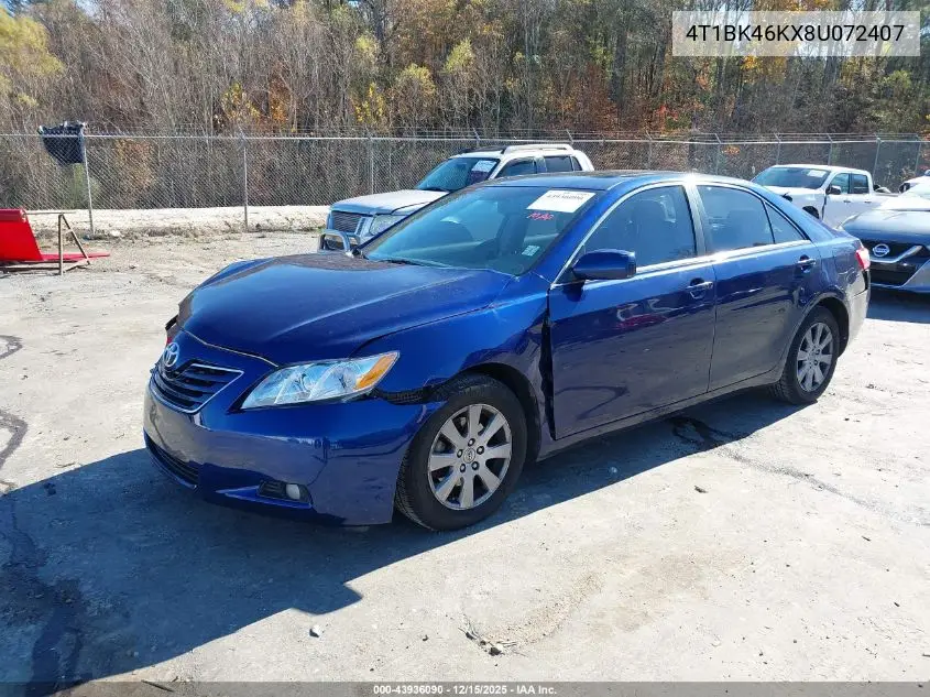 4T1BK46KX8U072407 2008 Toyota Camry Xle V6
