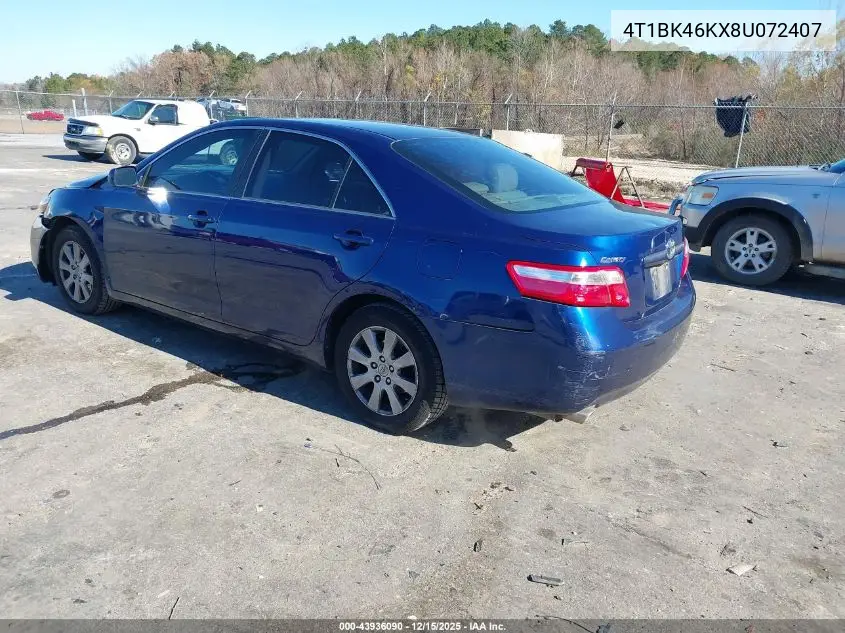 4T1BK46KX8U072407 2008 Toyota Camry Xle V6