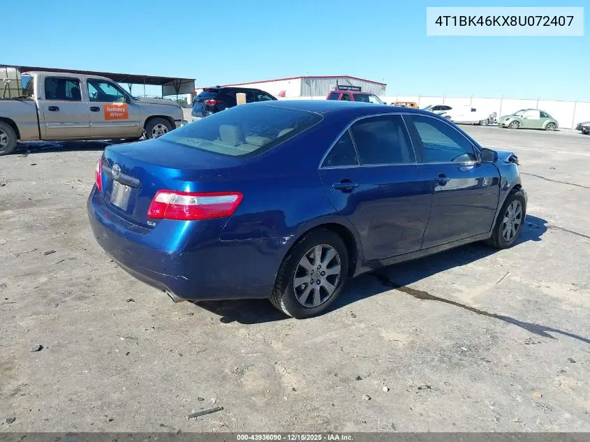 4T1BK46KX8U072407 2008 Toyota Camry Xle V6