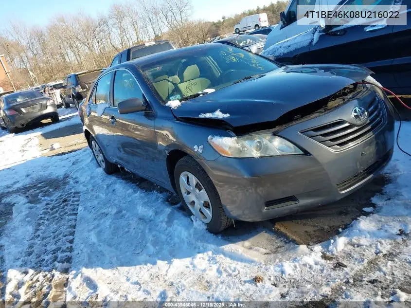 4T1BE46K08U216022 2008 Toyota Camry Le