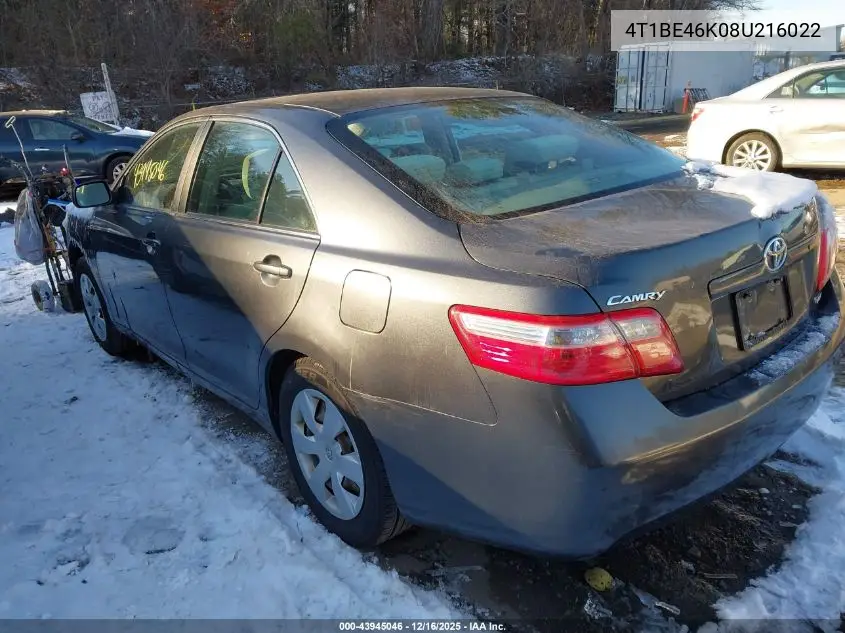 4T1BE46K08U216022 2008 Toyota Camry Le