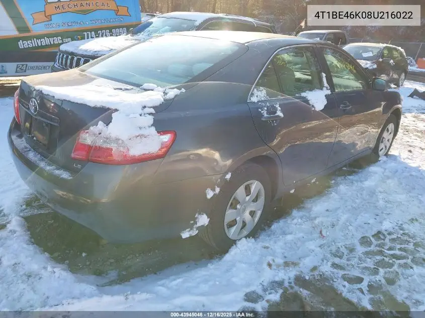 4T1BE46K08U216022 2008 Toyota Camry Le