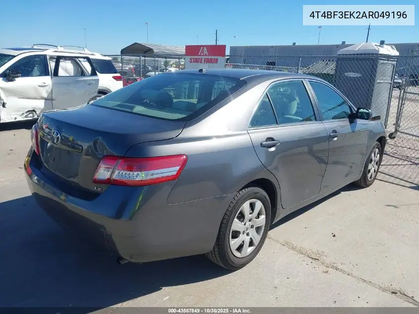 4T4BF3EK2AR049196 2010 Toyota Camry Le