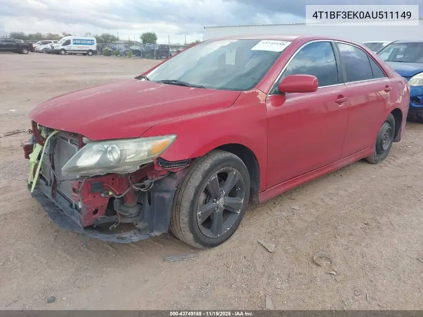 4T1BF3EK0AU511149 2010 Toyota Camry Se