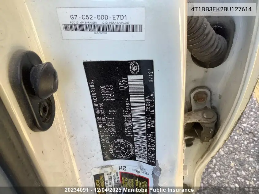 4T1BB3EK2BU127614 2011 Toyota Camry Hybrid