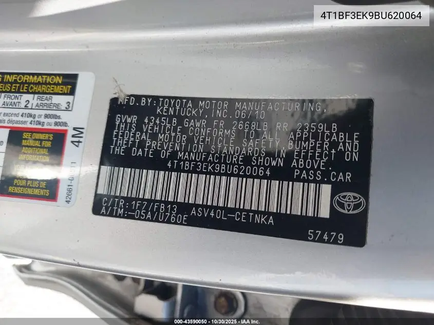 4T1BF3EK9BU620064 2011 Toyota Camry