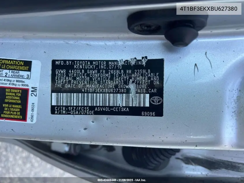 4T1BF3EKXBU627380 2011 Toyota Camry Se