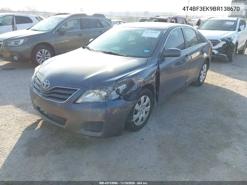 4T4BF3EK9BR138670 2011 Toyota Camry Le