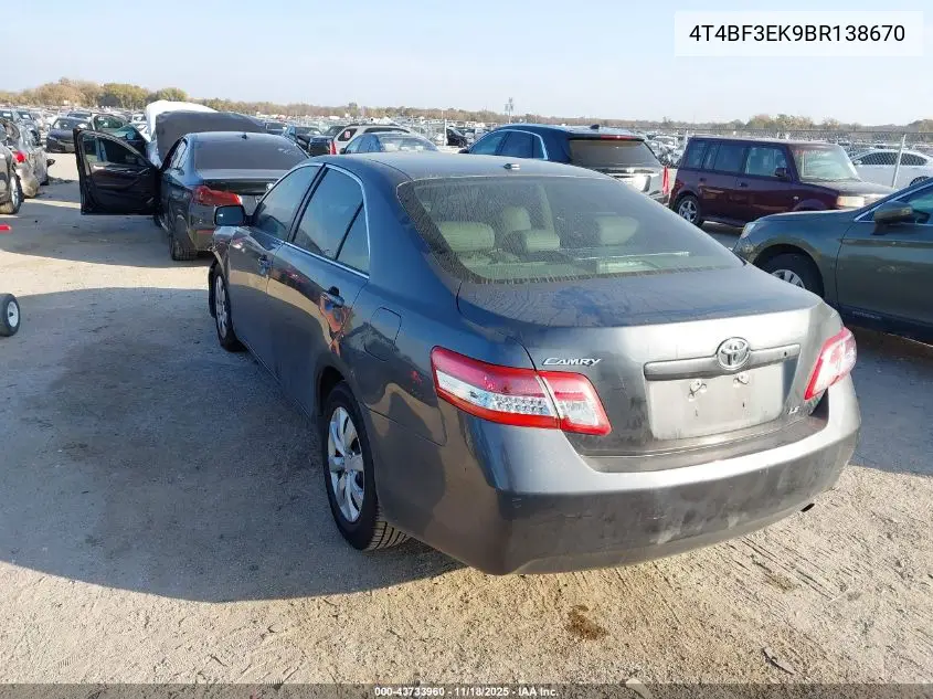 4T4BF3EK9BR138670 2011 Toyota Camry Le