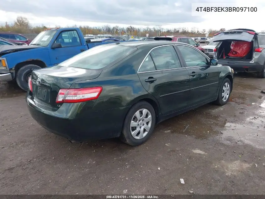 4T4BF3EK3BR097100 2011 Toyota Camry Le