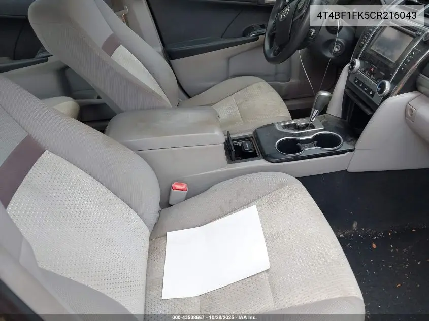 4T4BF1FK5CR216043 2012 Toyota Camry Le