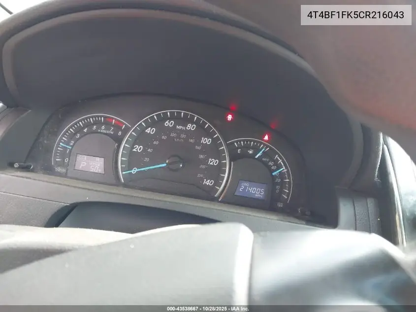 4T4BF1FK5CR216043 2012 Toyota Camry Le