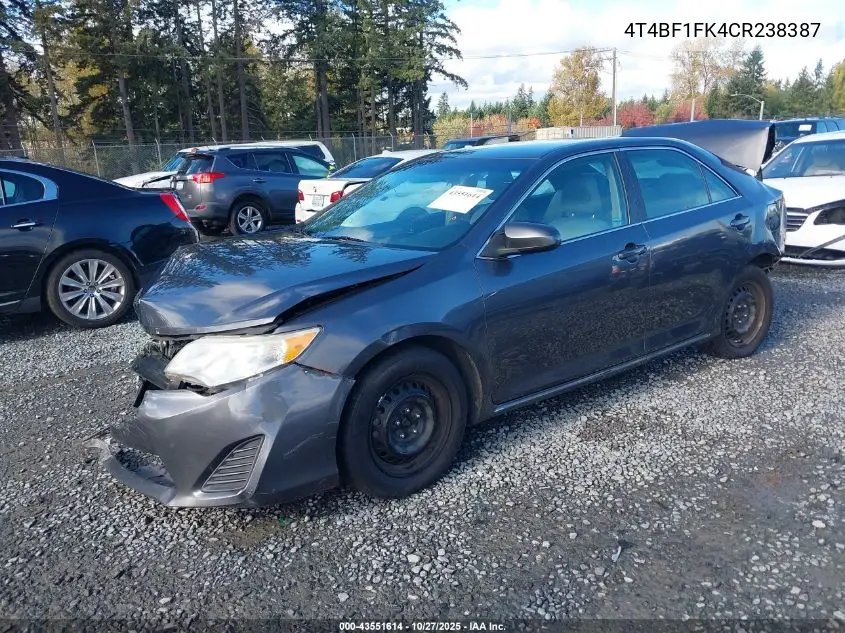 4T4BF1FK4CR238387 2012 Toyota Camry Le