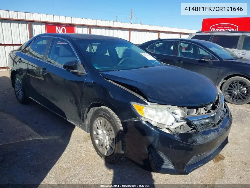 4T4BF1FK7CR191646 2012 Toyota Camry Le