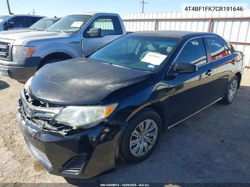 4T4BF1FK7CR191646 2012 Toyota Camry Le