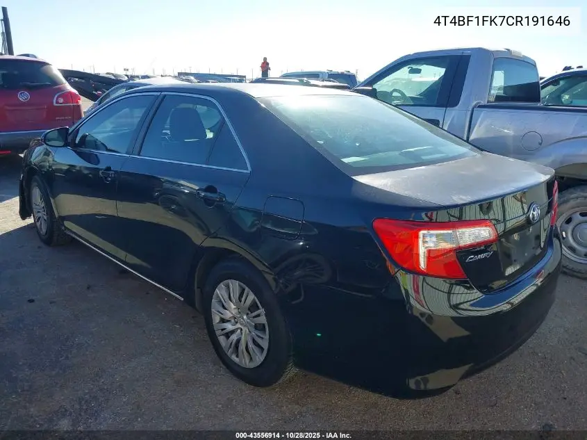 4T4BF1FK7CR191646 2012 Toyota Camry Le