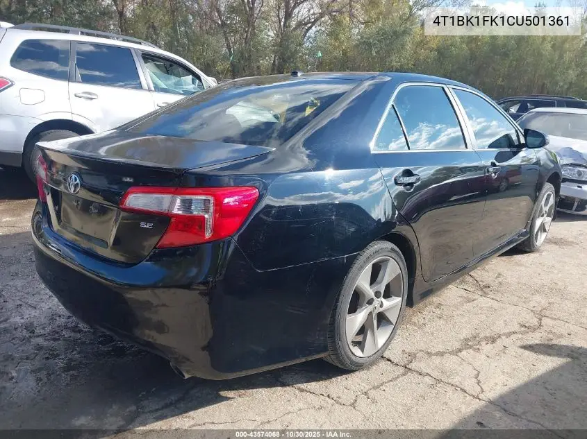 4T1BK1FK1CU501361 2012 Toyota Camry Se V6