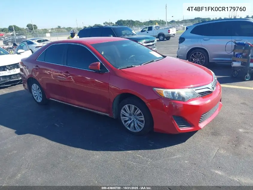 4T4BF1FK0CR179760 2012 Toyota Camry Le