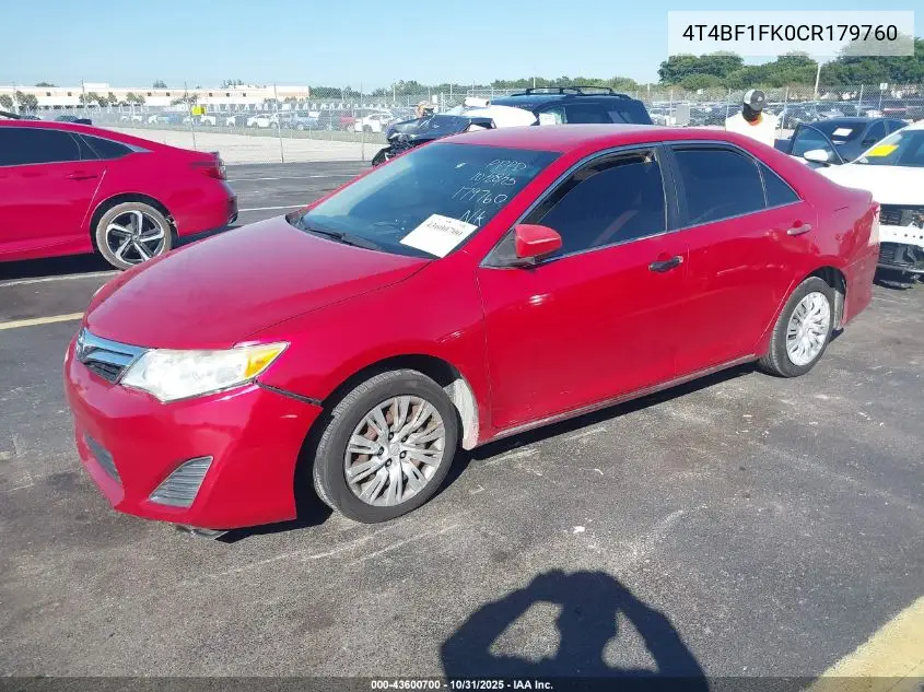 4T4BF1FK0CR179760 2012 Toyota Camry Le