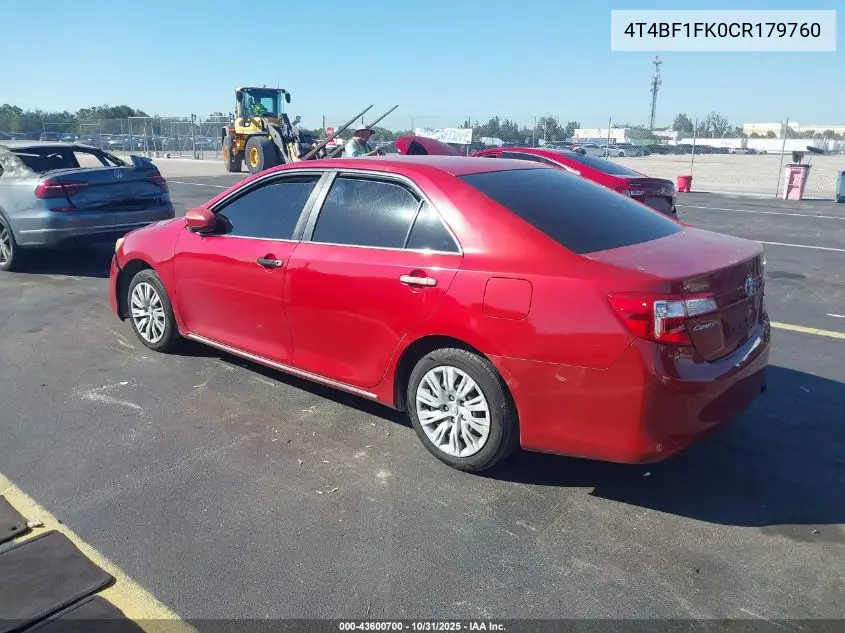 4T4BF1FK0CR179760 2012 Toyota Camry Le