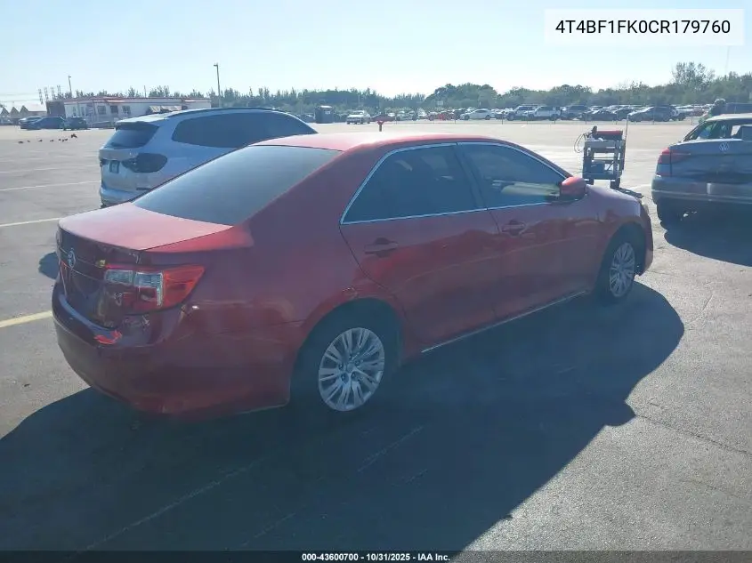 4T4BF1FK0CR179760 2012 Toyota Camry Le