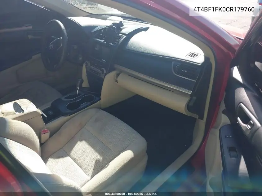 4T4BF1FK0CR179760 2012 Toyota Camry Le