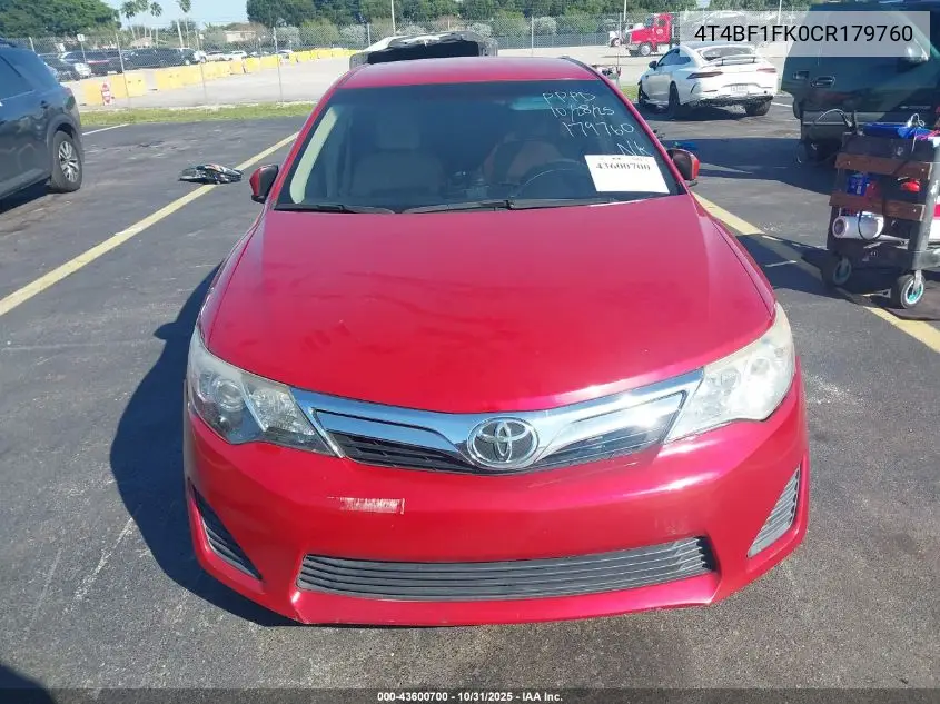 4T4BF1FK0CR179760 2012 Toyota Camry Le