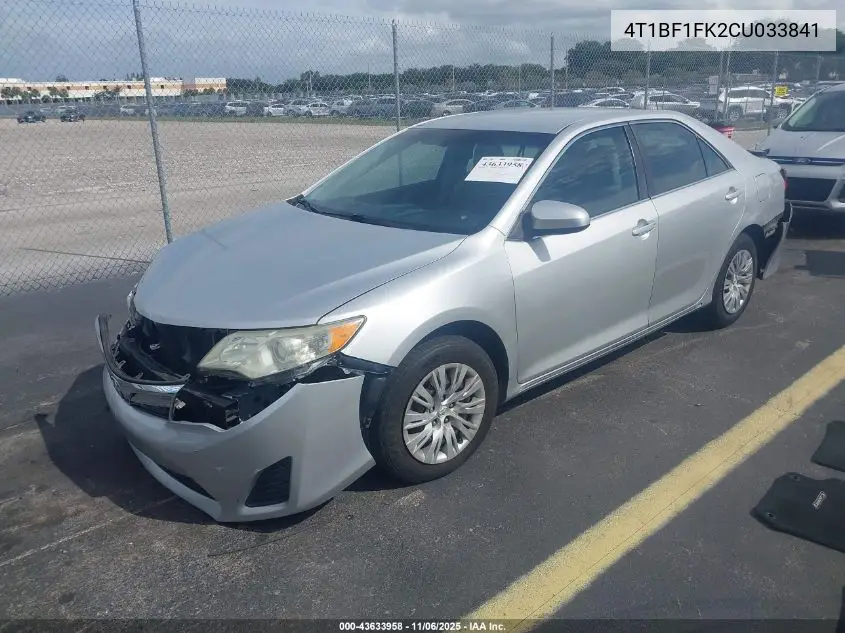 4T1BF1FK2CU033841 2012 Toyota Camry Le