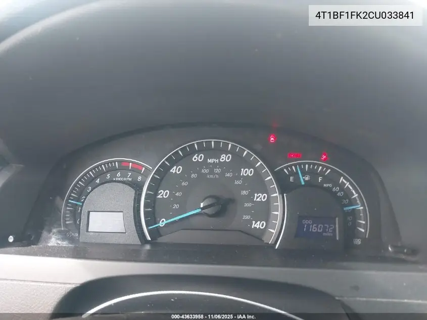 4T1BF1FK2CU033841 2012 Toyota Camry Le