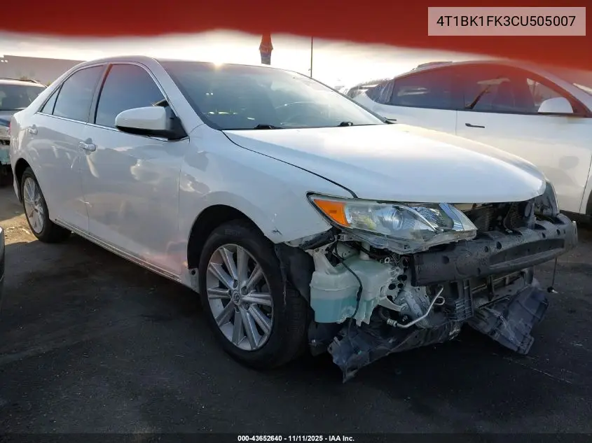4T1BK1FK3CU505007 2012 Toyota Camry Xle V6