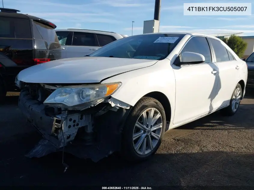 4T1BK1FK3CU505007 2012 Toyota Camry Xle V6
