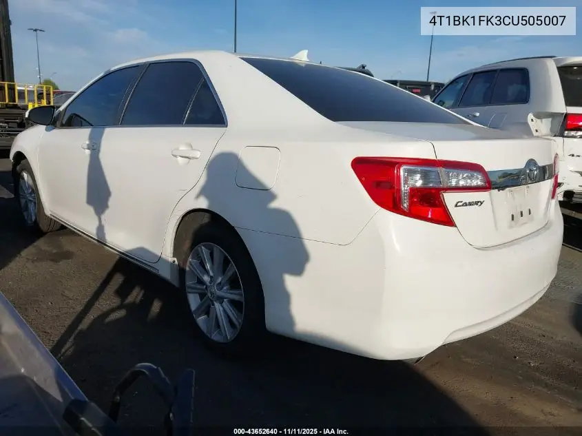 4T1BK1FK3CU505007 2012 Toyota Camry Xle V6