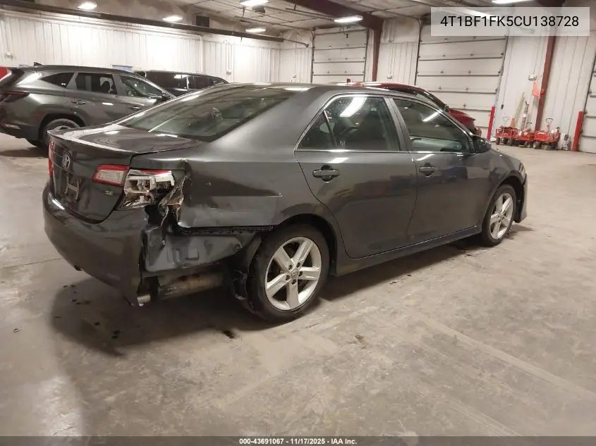 4T1BF1FK5CU138728 2012 Toyota Camry Se