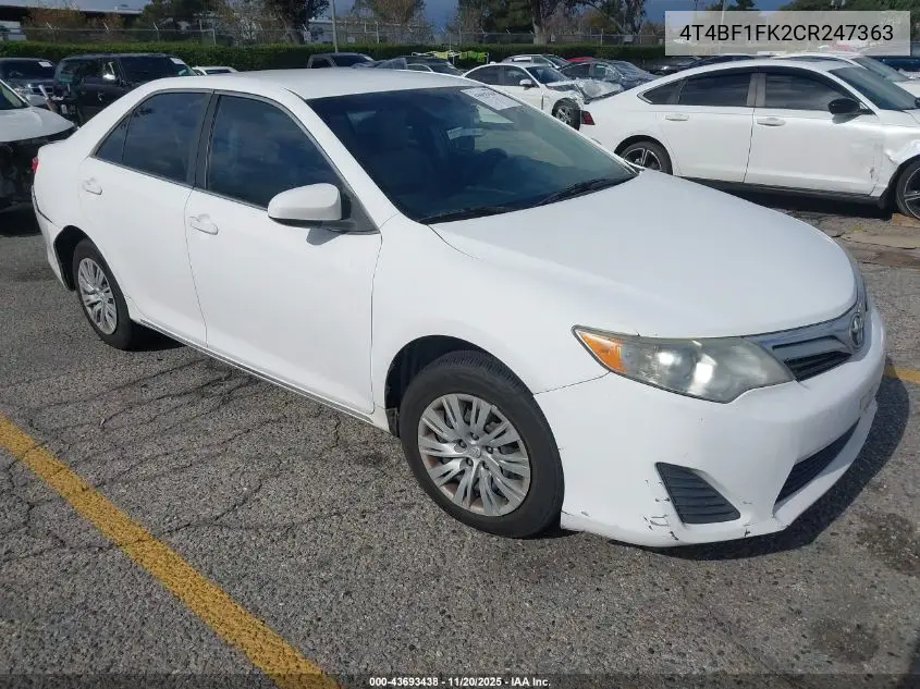 4T4BF1FK2CR247363 2012 Toyota Camry Le