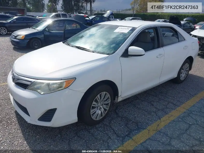 4T4BF1FK2CR247363 2012 Toyota Camry Le