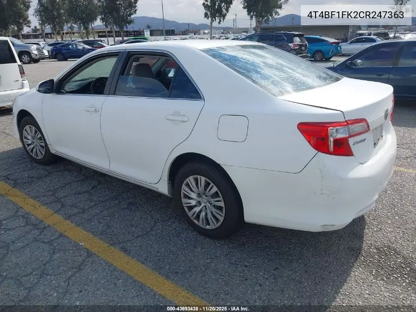 4T4BF1FK2CR247363 2012 Toyota Camry Le